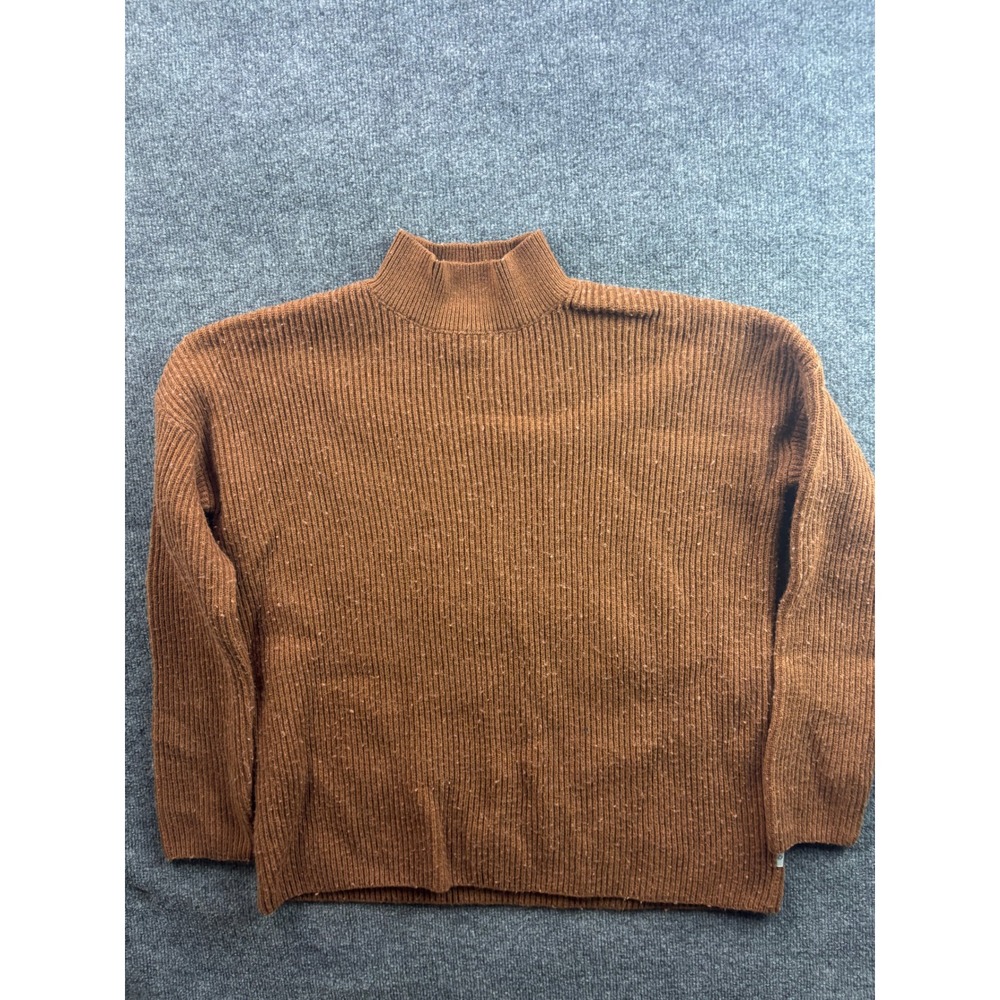 Rhythm Sweater Women Medium Brown Mock Neck Ribbed Knit Wool Blend 67720